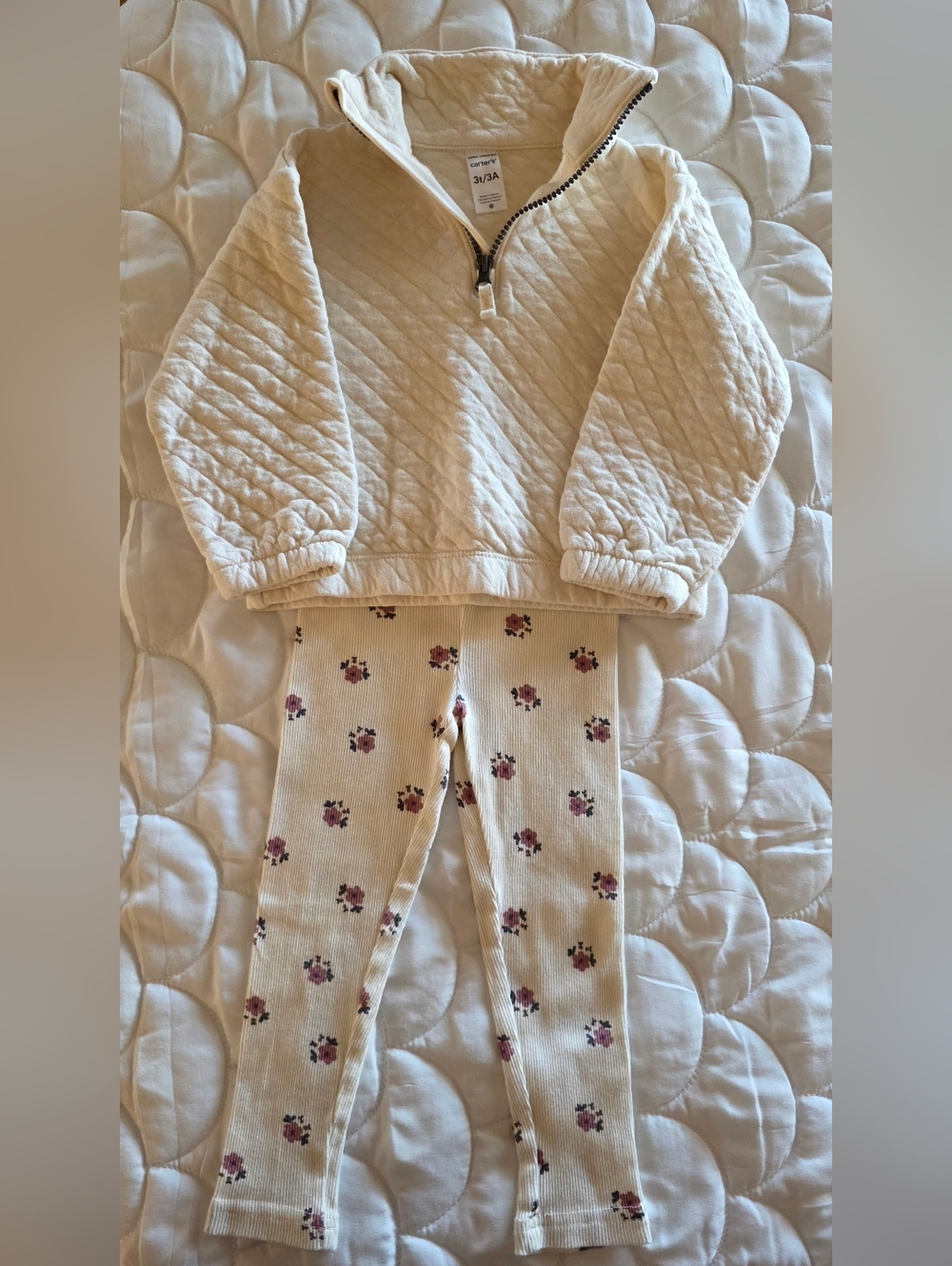 Carter Kids Cream Quilted Pullover and Floral Leggings Set